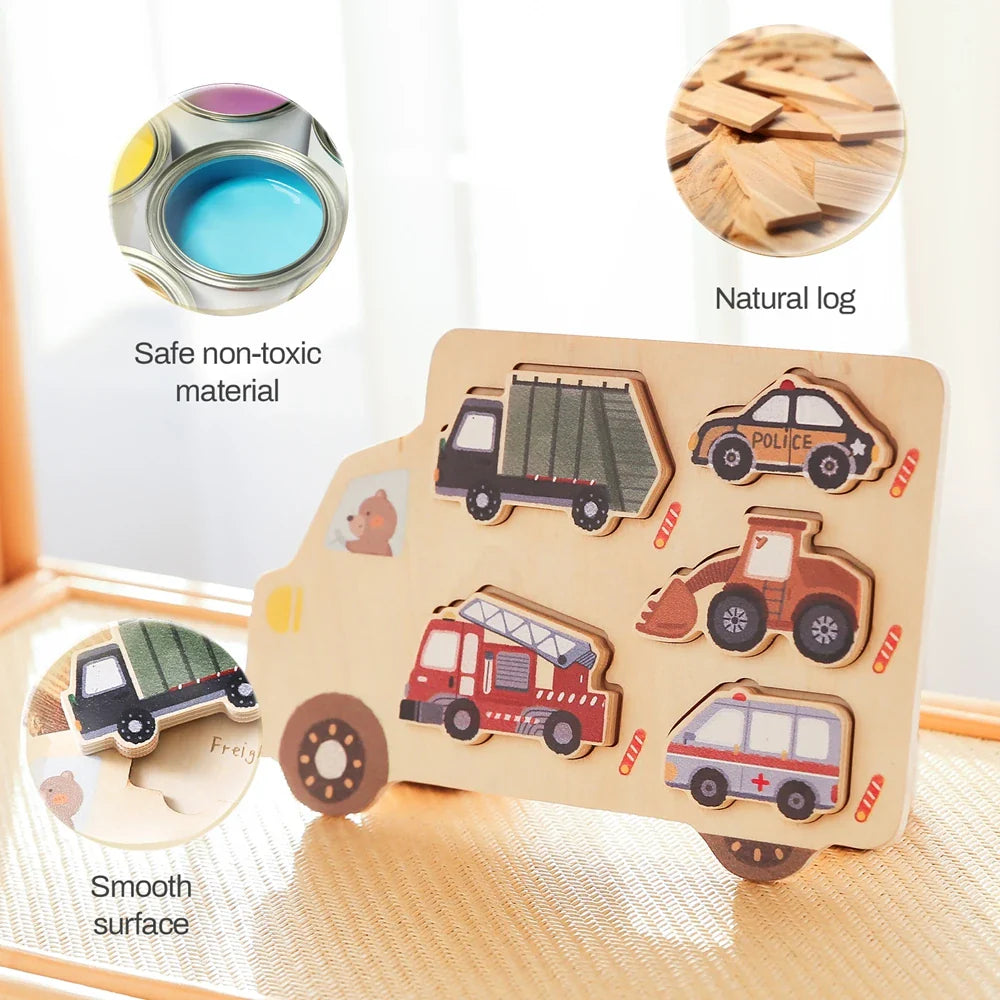 Montessori Wooden Puzzle Board – Animals or Vehicles