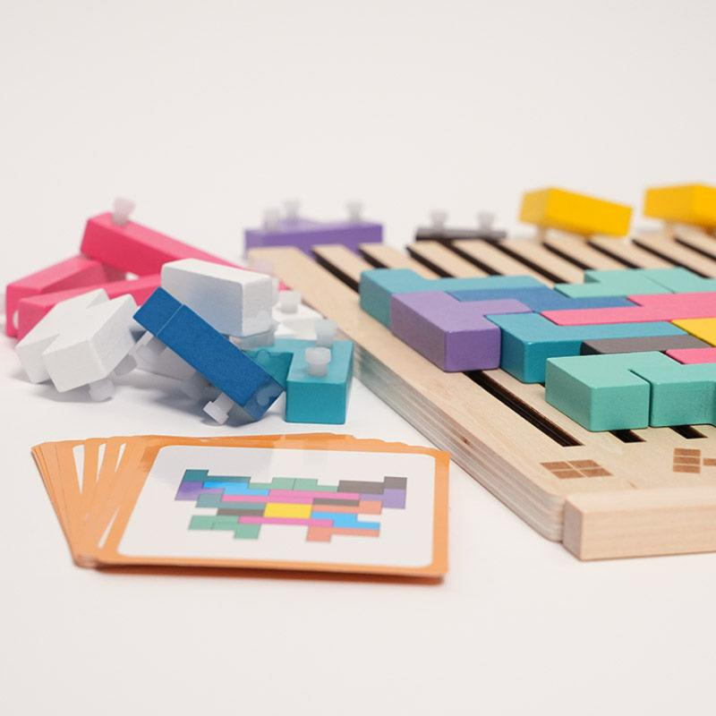 Montessori Brain Blocks – Wooden Tetris Puzzle Set