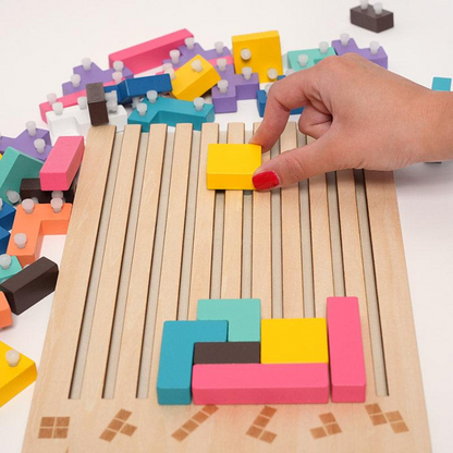 Montessori Brain Blocks – Wooden Tetris Puzzle Set