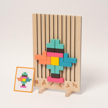 Montessori Brain Blocks – Wooden Tetris Puzzle Set