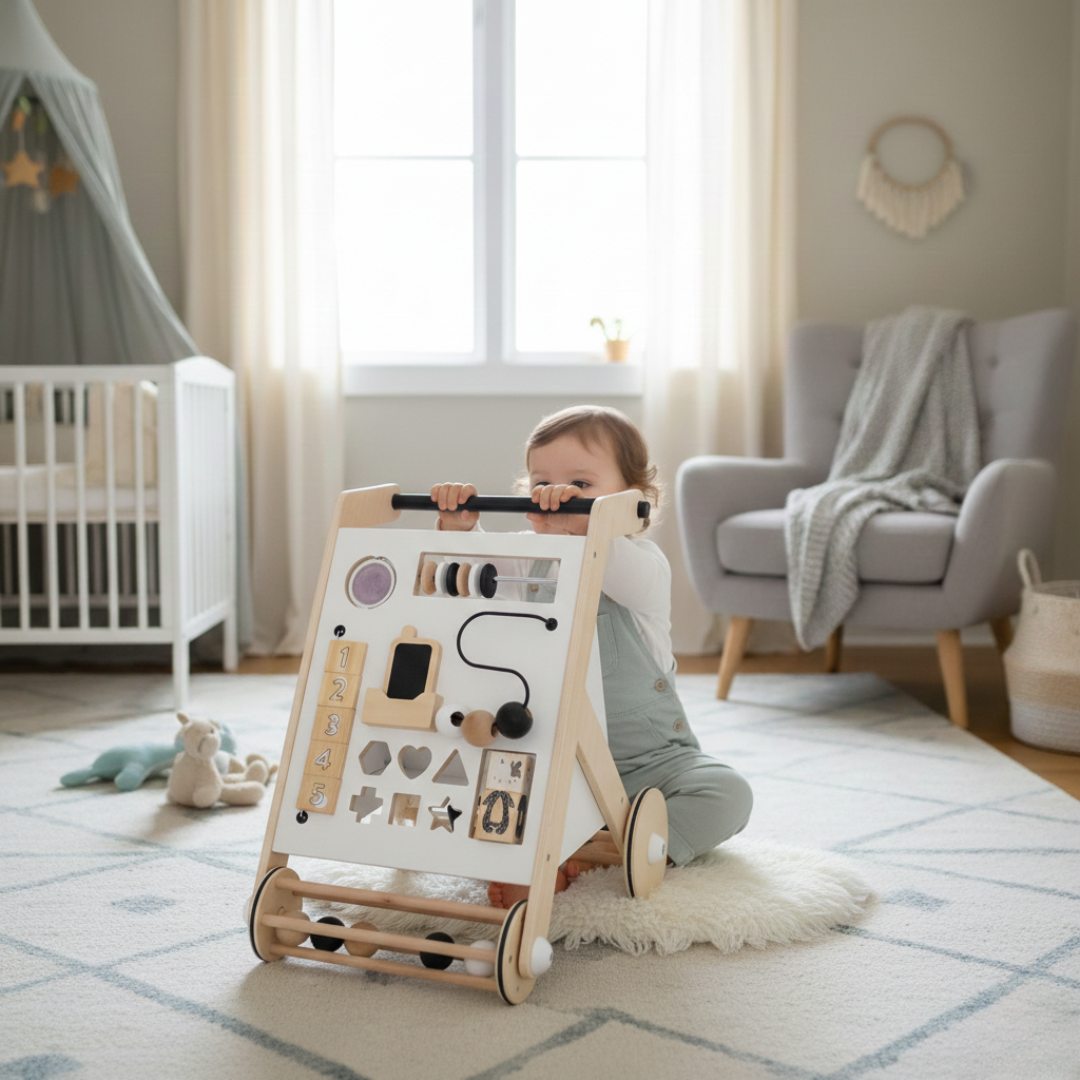 Montessori Multi-Activity Walker – Wooden Learning & Play Walker