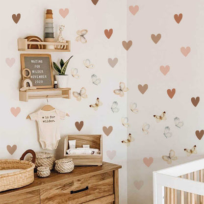 Boho Butterfly & Heart Nursery Wall Decals