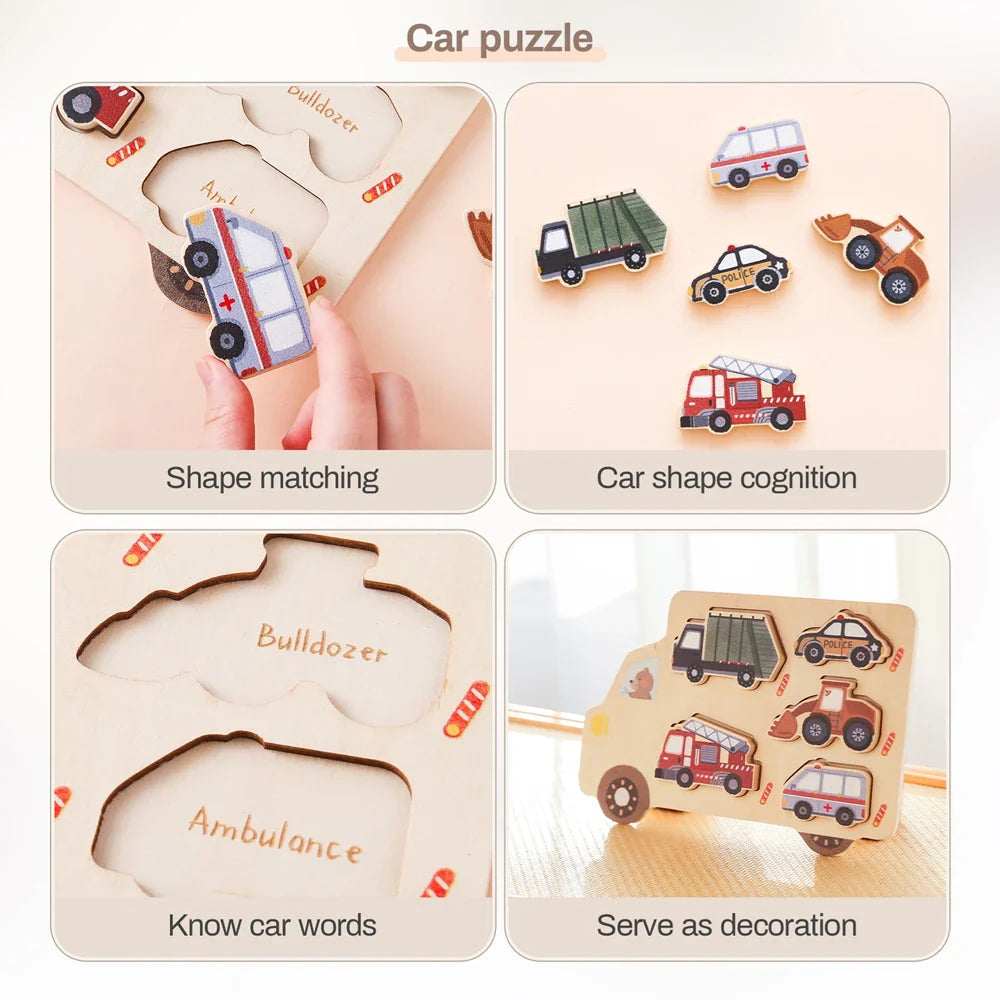 Montessori Wooden Puzzle Board – Animals or Vehicles