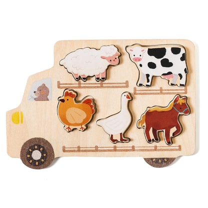 Montessori Wooden Puzzle Board – Animals or Vehicles