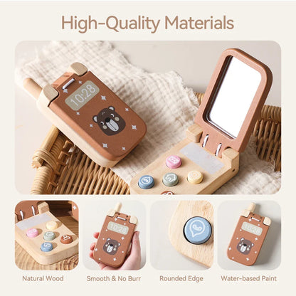 Pure Joy Wooden Flip Phone – Pretend Play Smartphone