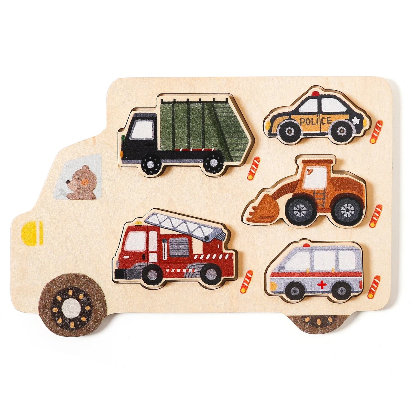 Montessori Wooden Puzzle Board – Animals or Vehicles
