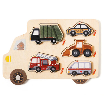 Montessori Wooden Puzzle Board – Animals or Vehicles