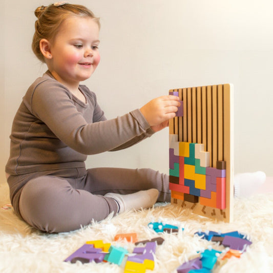 Montessori Brain Blocks – Wooden Tetris Puzzle Set